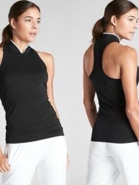 Athleta Momentum Women's Black Sleeveless Polo Collared Zip Neck Tank Top S